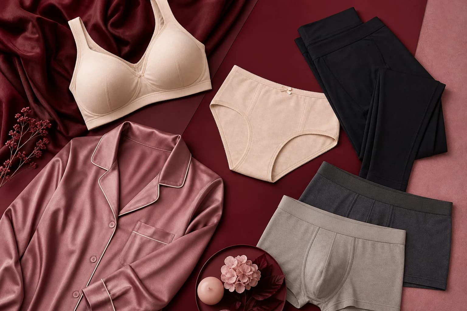 Bras, underwear, leggings, sleepwear and boxers